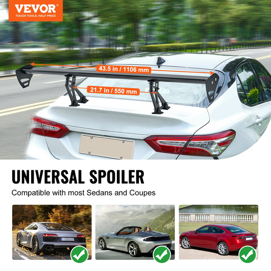 VEVOR Universal Rear Spoiler GT Style Adjustable Trunk Wing Car Racing 43.3"/110 cm