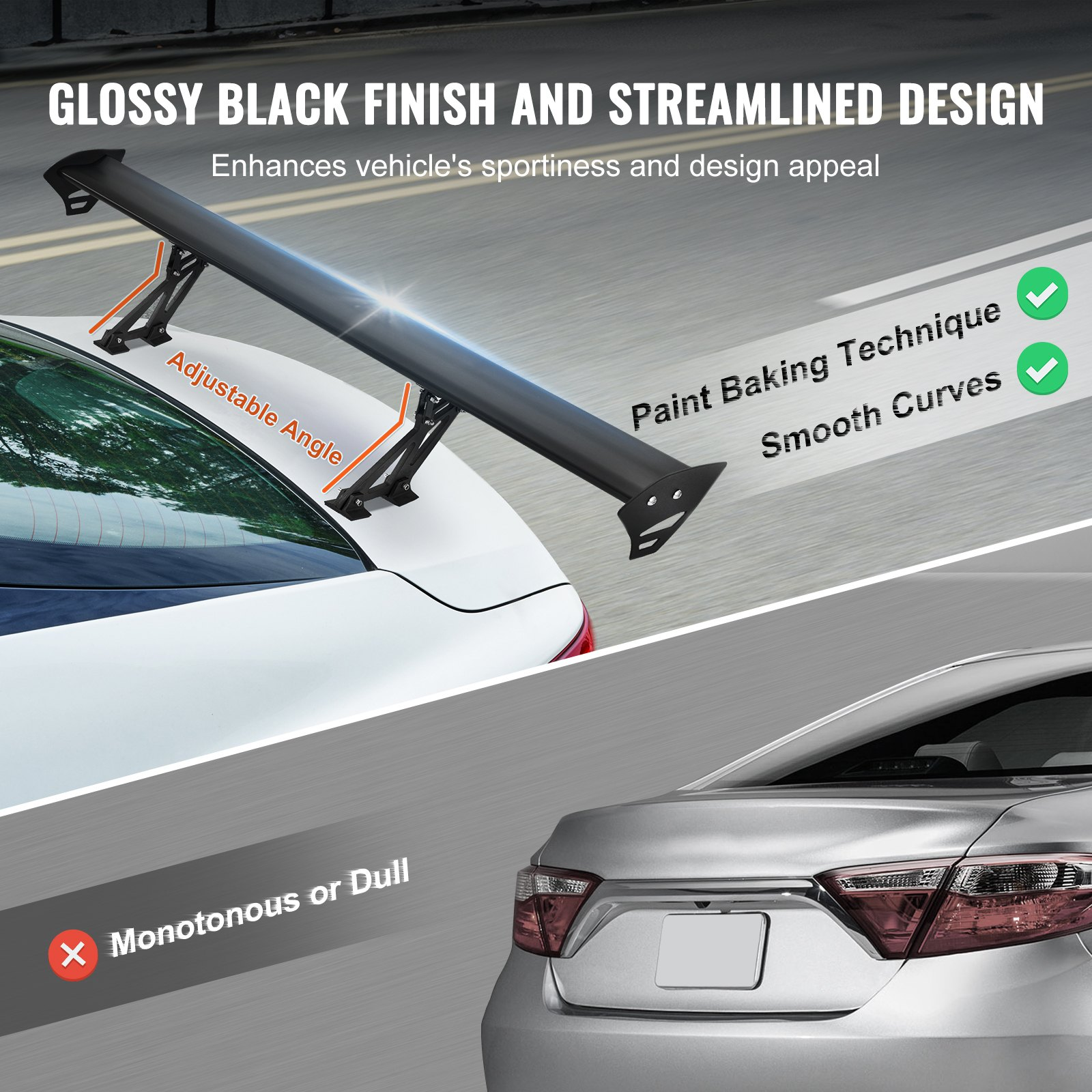 VEVOR Universal Rear Spoiler GT Style Adjustable Trunk Wing Car Racing 43.3"/110 cm