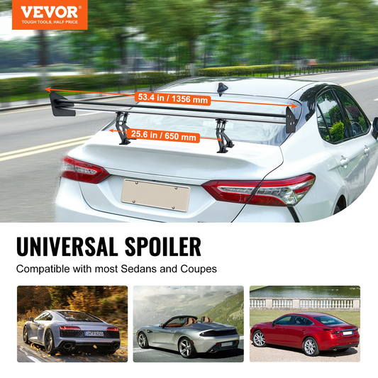 VEVOR Universal Rear Spoiler GT Style Adjustable Trunk Wing Car Racing 53.1"/135 cm