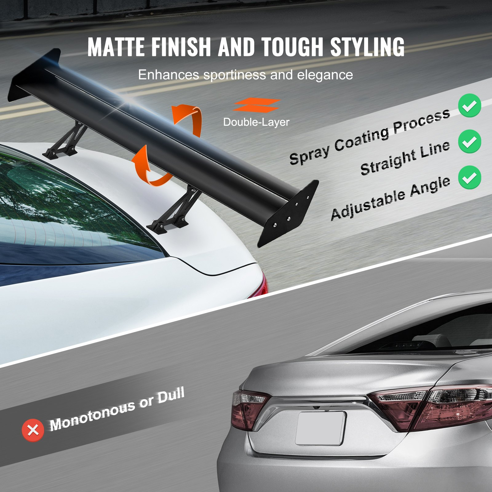 VEVOR Universal Rear Spoiler GT Style Adjustable Trunk Wing Car Racing 53.1"/135 cm