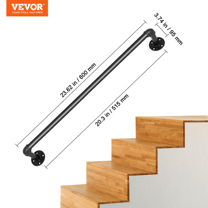 VEVOR Pipe Stair Handrail Staircase Handrail 61 cm Carbon Steel for Wall Mount