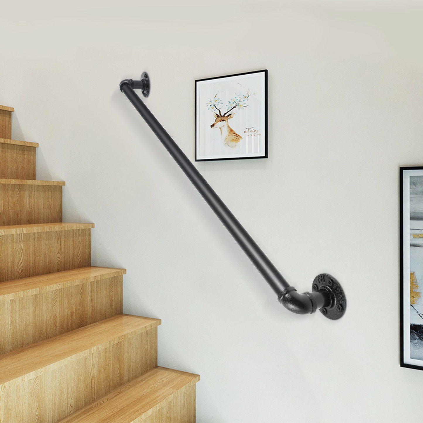 VEVOR Pipe Stair Handrail Staircase Handrail 61 cm Carbon Steel for Wall Mount