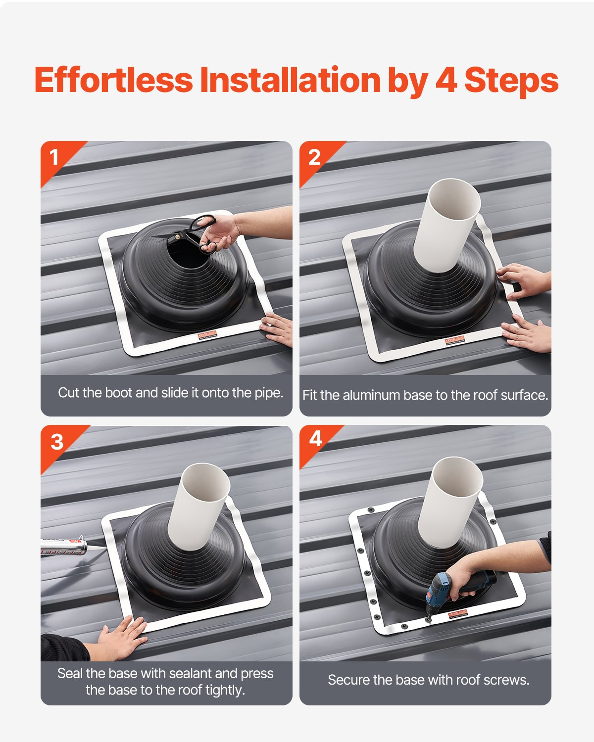 VEVOR 2 Pcs Metal Roof Pipe Flashing Boots Fit 6-3/4" - 14" Pipe High Temp EDPM