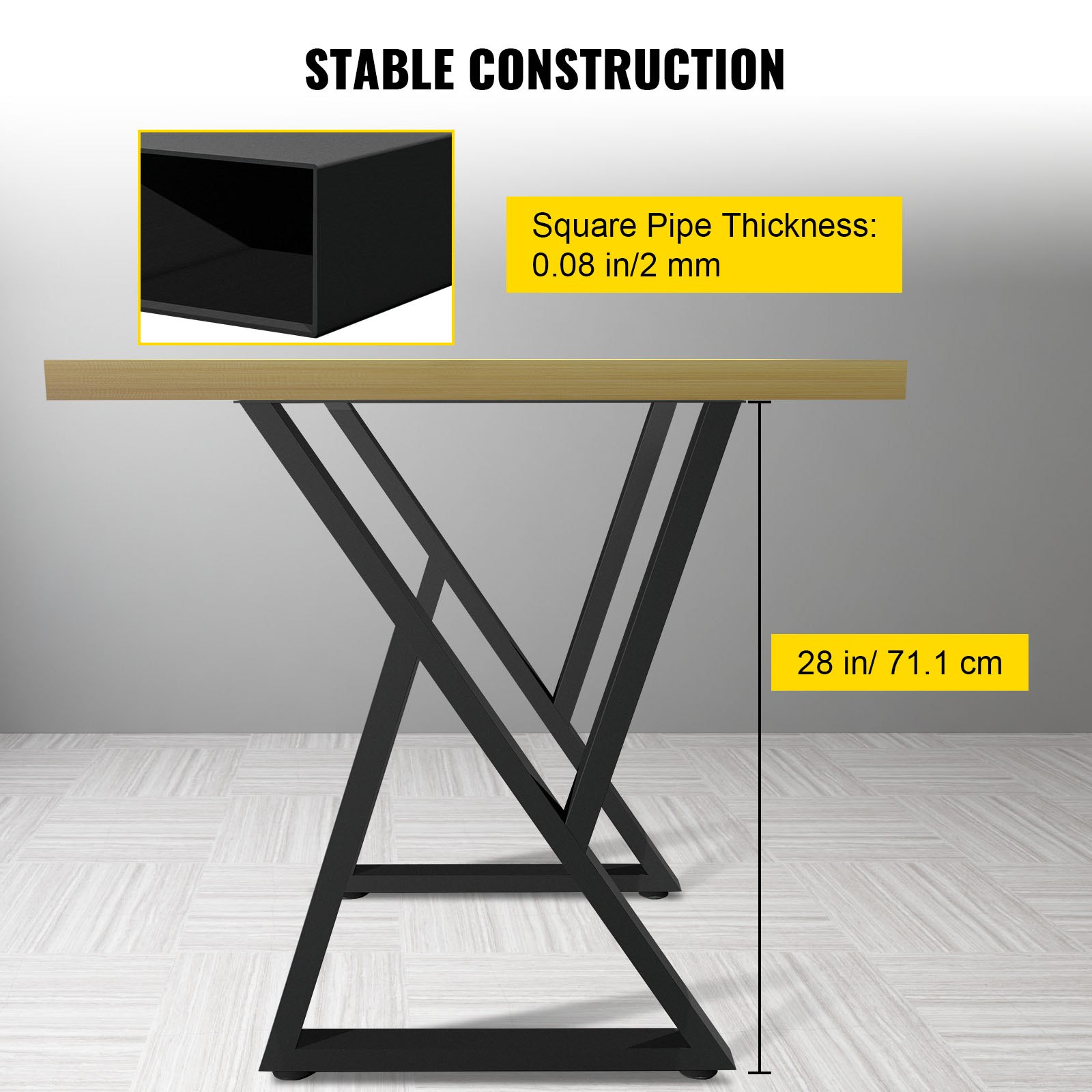 VEVOR Z Shape Metal Table Legs Dining Table Legs 28"x18"/71.1 x 45.7 cm Desk Legs Set of 2