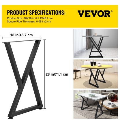 VEVOR Z Shape Metal Table Legs Dining Table Legs 28"x18"/71.1 x 45.7 cm Desk Legs Set of 2
