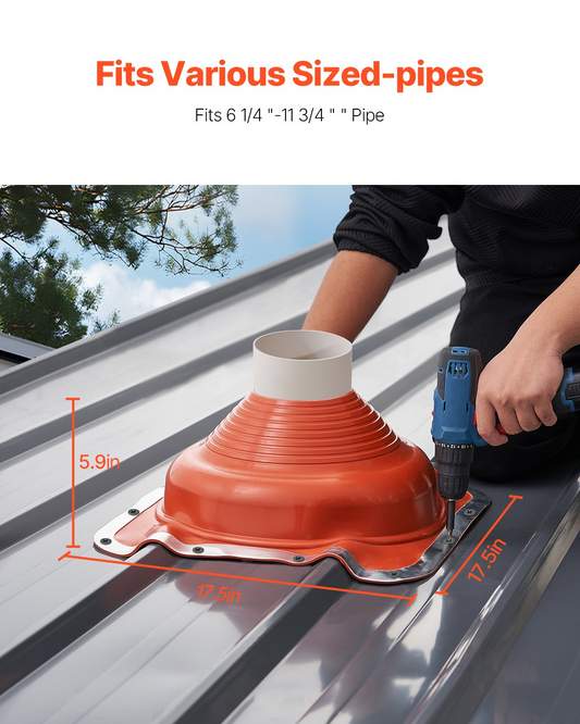 VEVOR 2 Pcs Metal Roof Pipe Flashing Boot Fit 6-1/4" - 11-3/4" Pipe Red Silicone