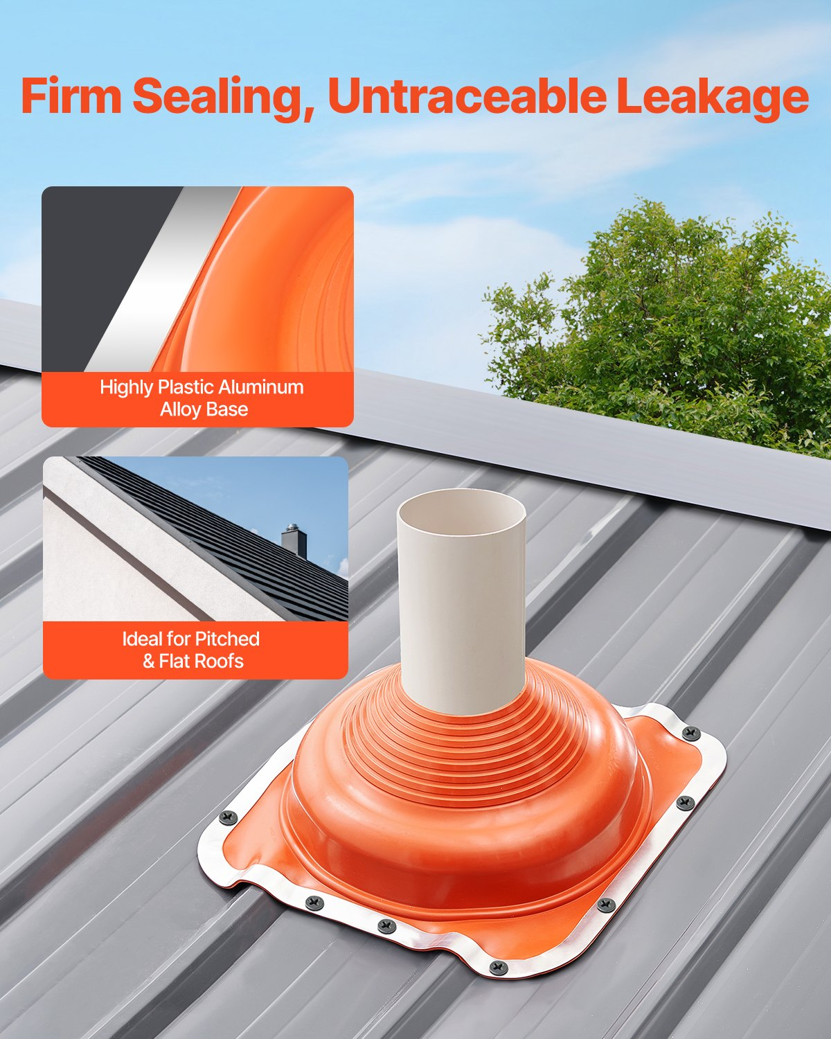 VEVOR 2 Pcs Metal Roof Pipe Flashing Boot Fit 6-1/4" - 11-3/4" Pipe Red Silicone