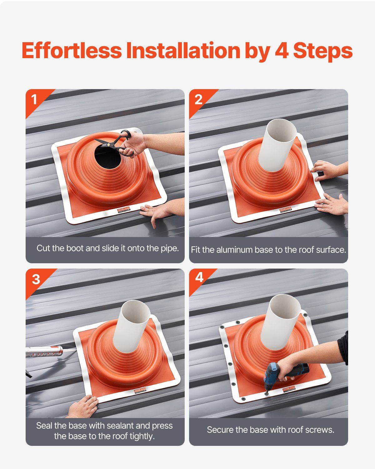 VEVOR 2 Pcs Metal Roof Pipe Flashing Boot Fit 6-3/4"-14" Pipe High Temp Silicone
