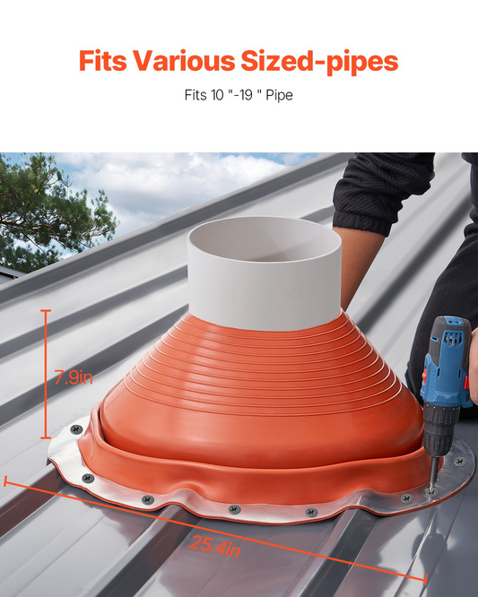 VEVOR Metal Roof Pipe Flashing Boot Fits 10" - 19" Pipe High Temp Red Silicone