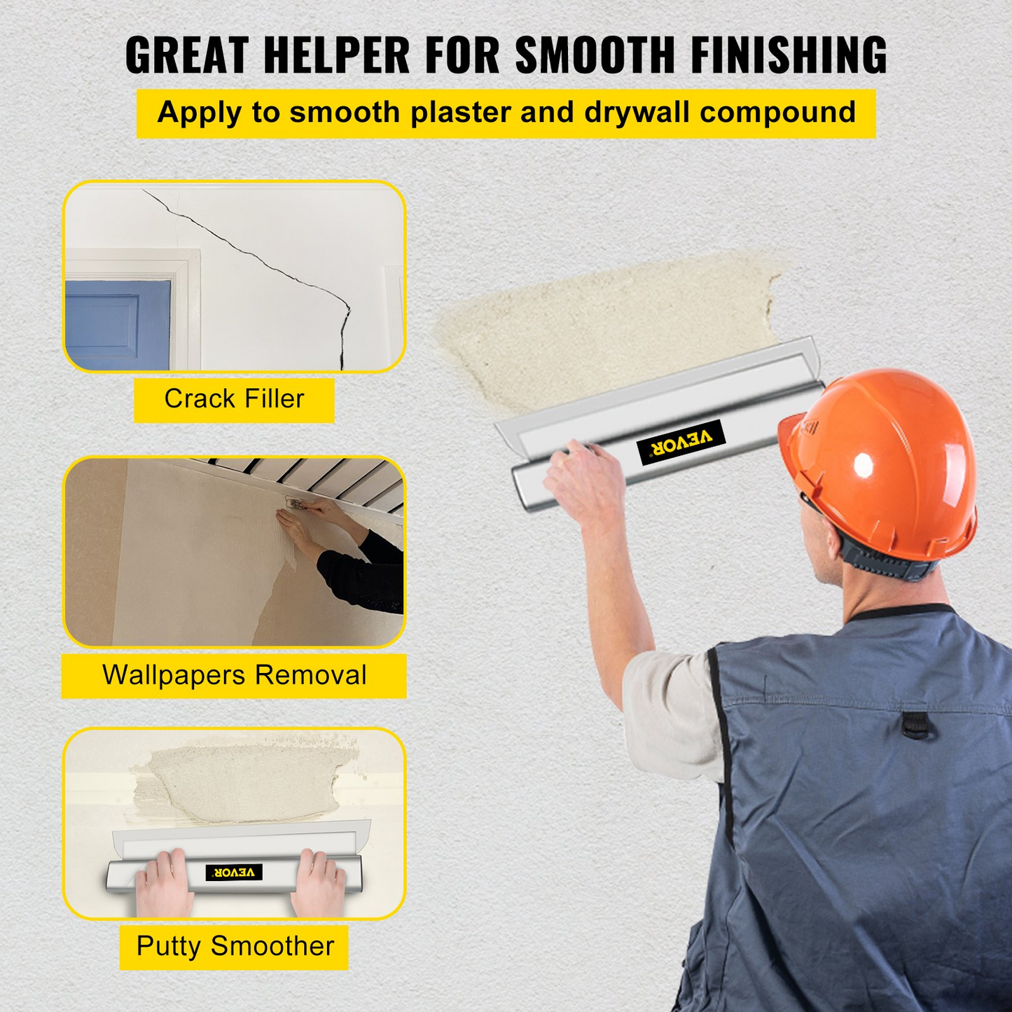 VEVOR Drywall Skimming Blade Putty Knife Combo 25.4/40.6/61 cm Finishing Trowel Tool