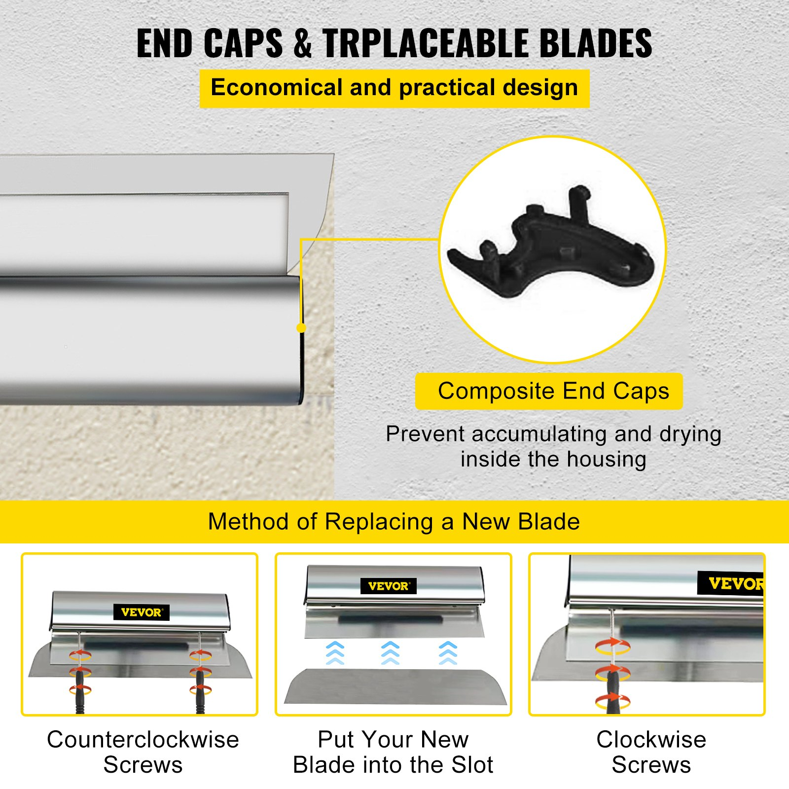 VEVOR Drywall Skimming Blade Putty Knife Combo 25.4/40.6/61 cm Finishing Trowel Tool