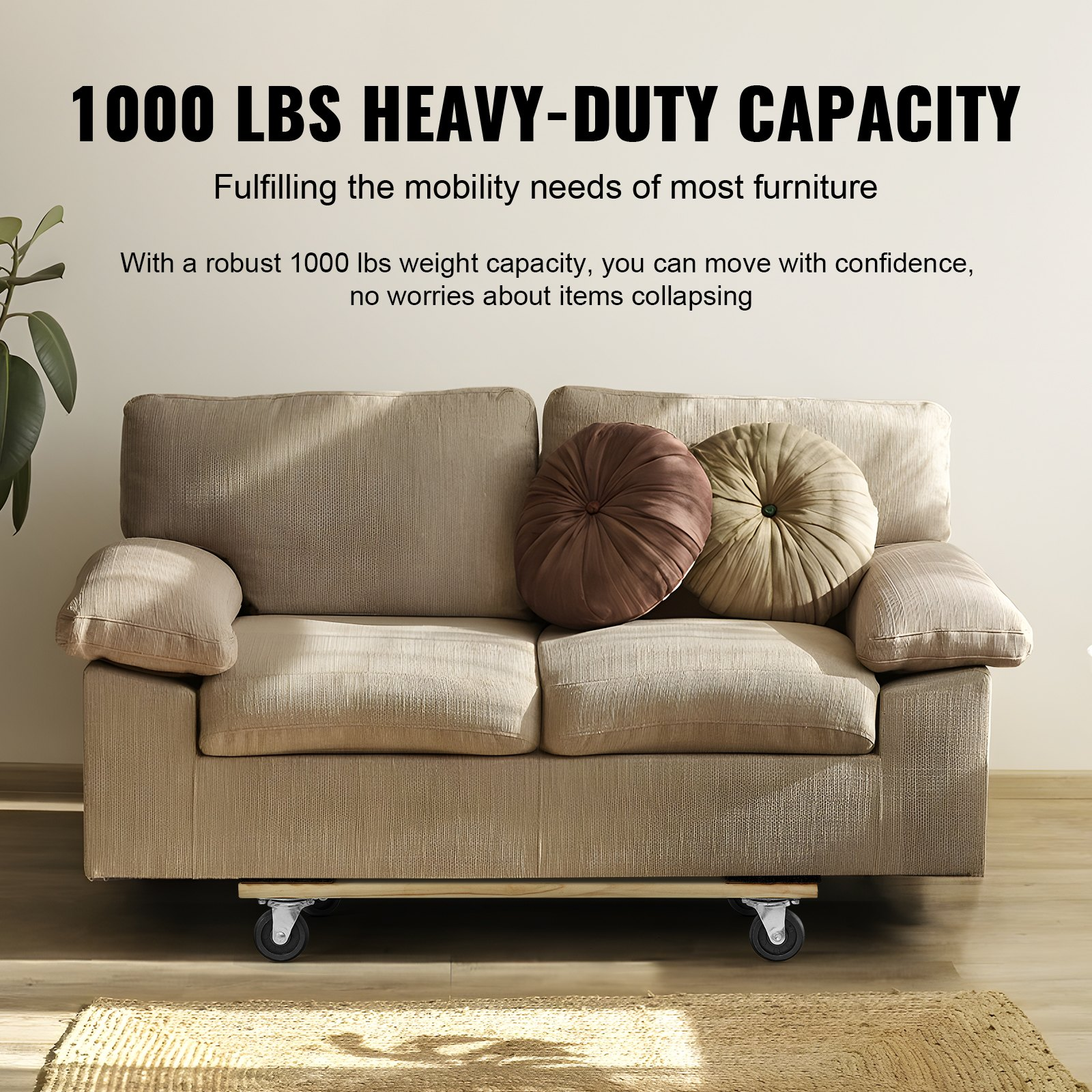 VEVOR Furniture Dolly, 1000 lbs Load Capacity, 18" x 30", 4 x 3" PP Swivel Casters, Heavy Duty Hardwood Furniture Moving Dolly, Mover's Dolly, Moving Cart with Wheels for Heavy Furniture Home Cleaning