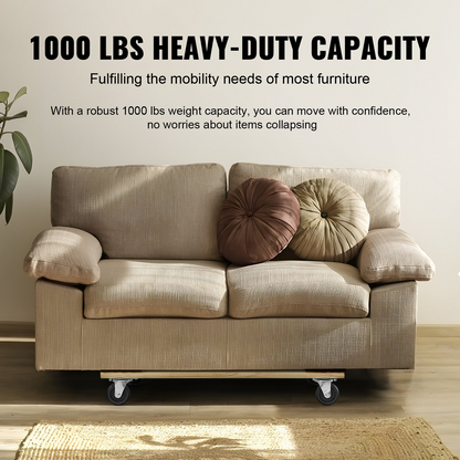 VEVOR Furniture Dolly, 1000 lbs Load Capacity, 18" x 30", 4 x 3" PP Swivel Casters, Heavy Duty Hardwood Furniture Moving Dolly, Mover's Dolly, Moving Cart with Wheels for Heavy Furniture Home Cleaning