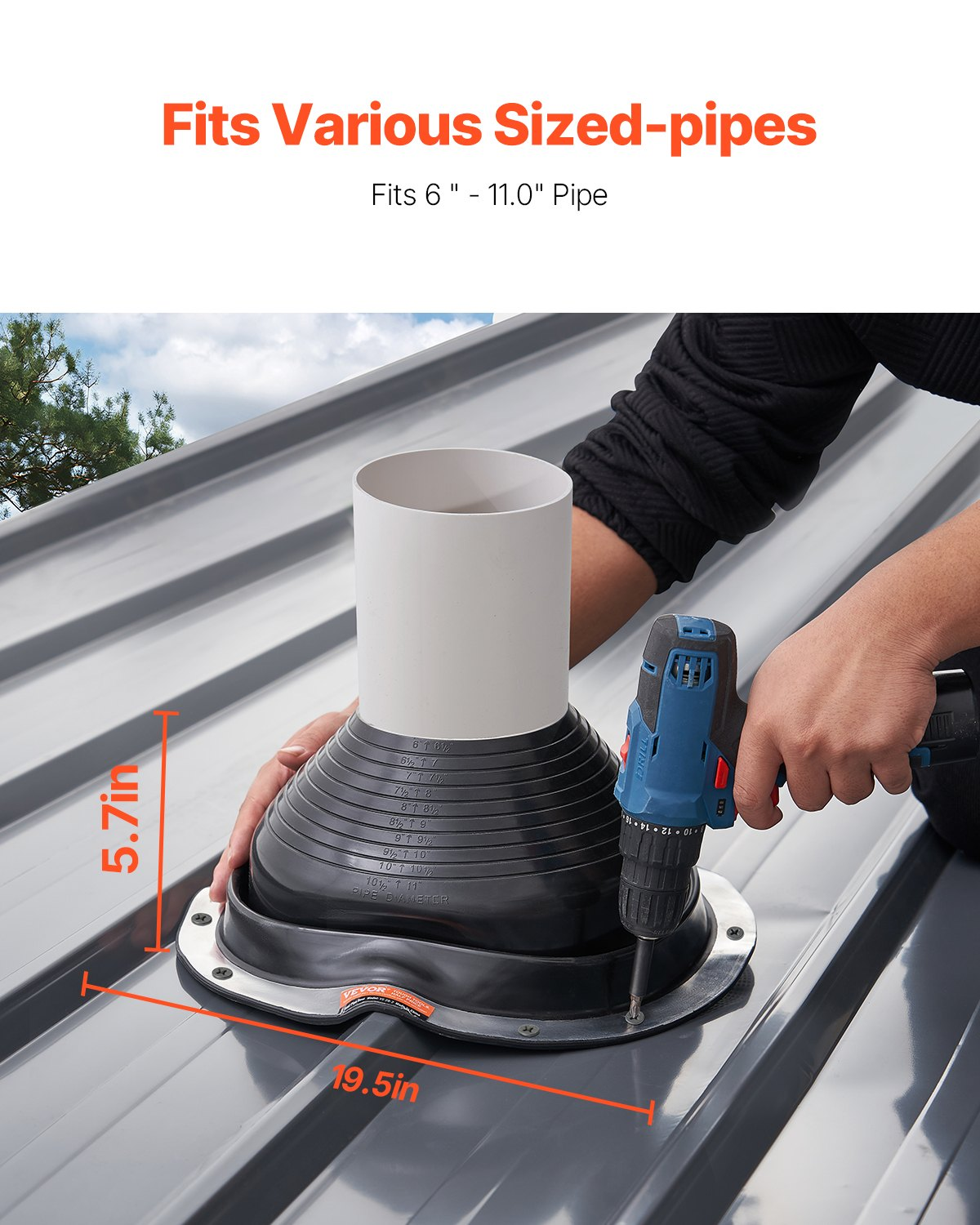 VEVOR 2 Pcs Metal Roof Pipe Flashing Boots Fit 6"-11" Pipe High Temp Black EDPM