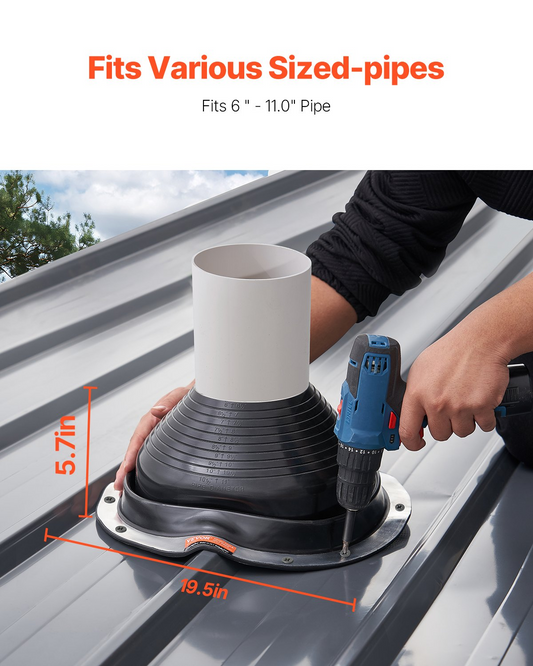 VEVOR 2 Pcs Metal Roof Pipe Flashing Boots Fit 6"-11" Pipe High Temp Black EDPM