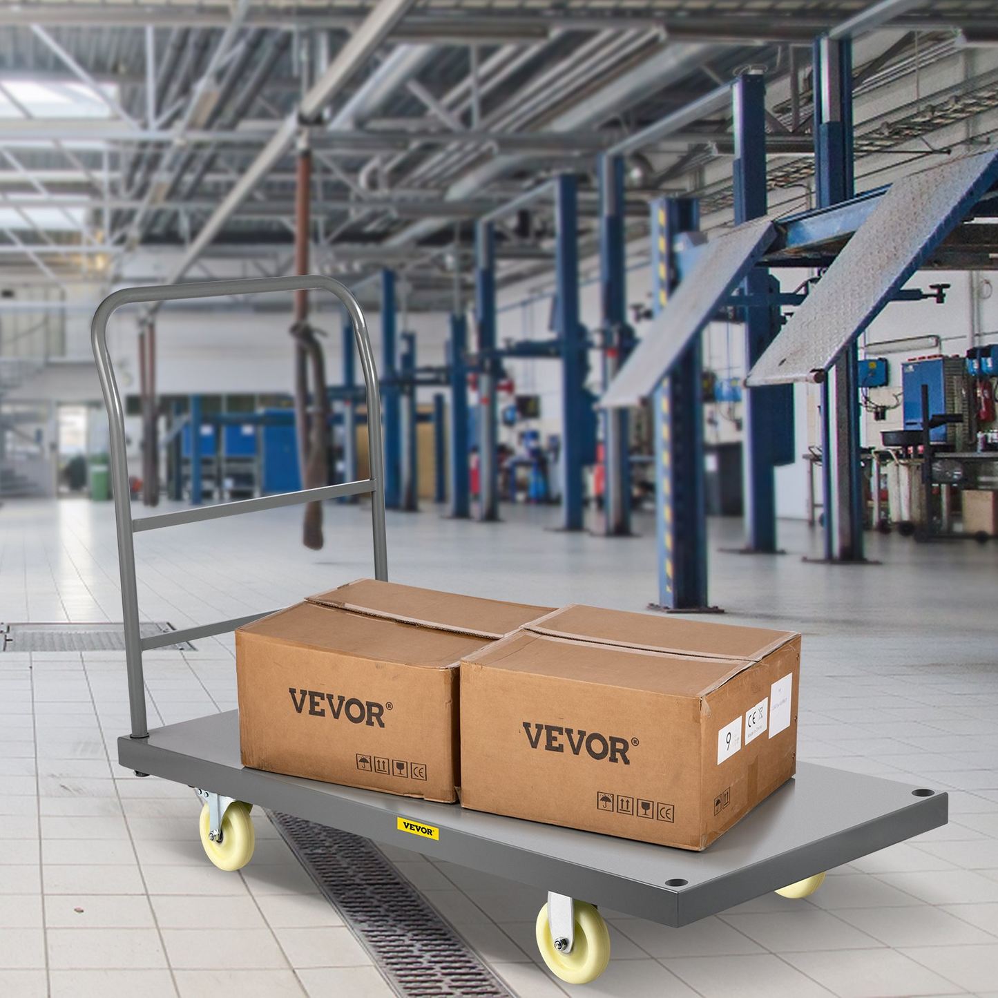 VEVOR Platform Truck, 907.2 kg Capacity Steel flatbed Cart, 119.4 cm Length x 61 cm Width x 81.3 cm Height Flat Dolly, Hand Trucks with 12.7 cm Nylon Casters, Heavy-Duty Utility Push Carts for Luggage Moving