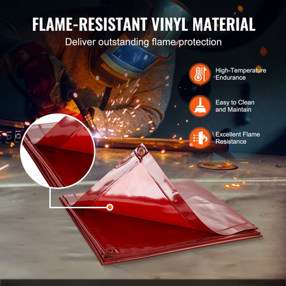 VEVOR Welding Curtain Screen, 1.8 x 1.8 m Hanging Welding Curtain Wall, Flame-Resistant Vinyl Welding Protection Screens with 6-Level UV Protection & Hanging Holes, Portable for Workshop/Industrial, Red