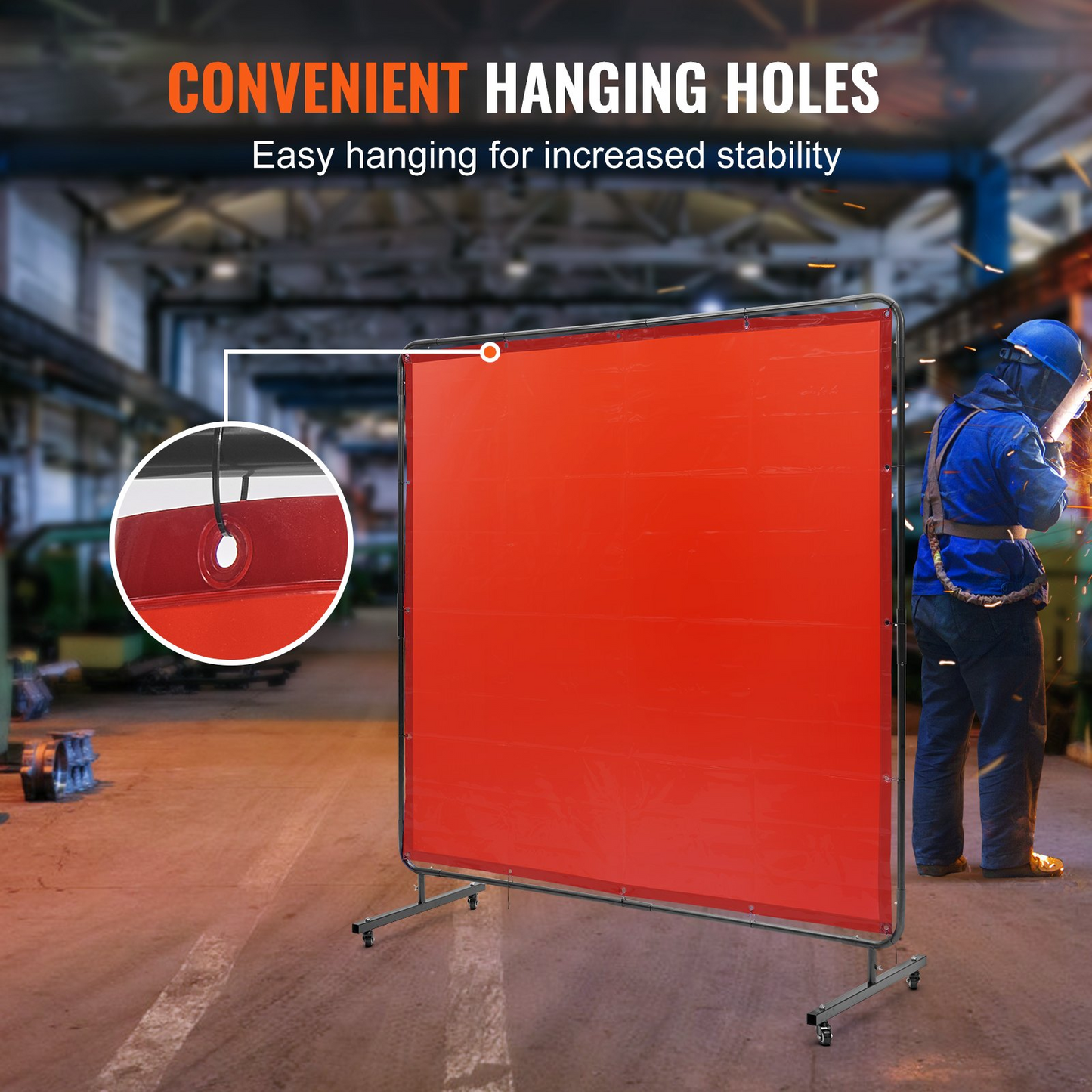 VEVOR Welding Curtain Screen, 1.8 x 1.8 m Hanging Welding Curtain Wall, Flame-Resistant Vinyl Welding Protection Screens with 6-Level UV Protection & Hanging Holes, Portable for Workshop/Industrial, Red