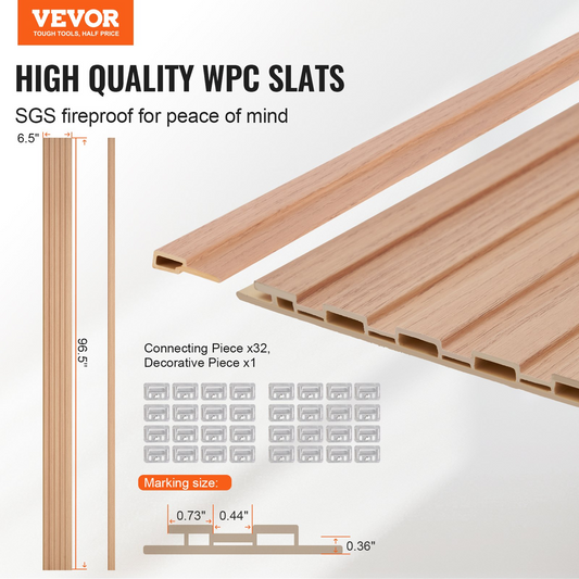 VEVOR Wood Slat Acoustic Panels 8 PCS 96 x 6 inch WPC for Modern Wall Ash Wood
