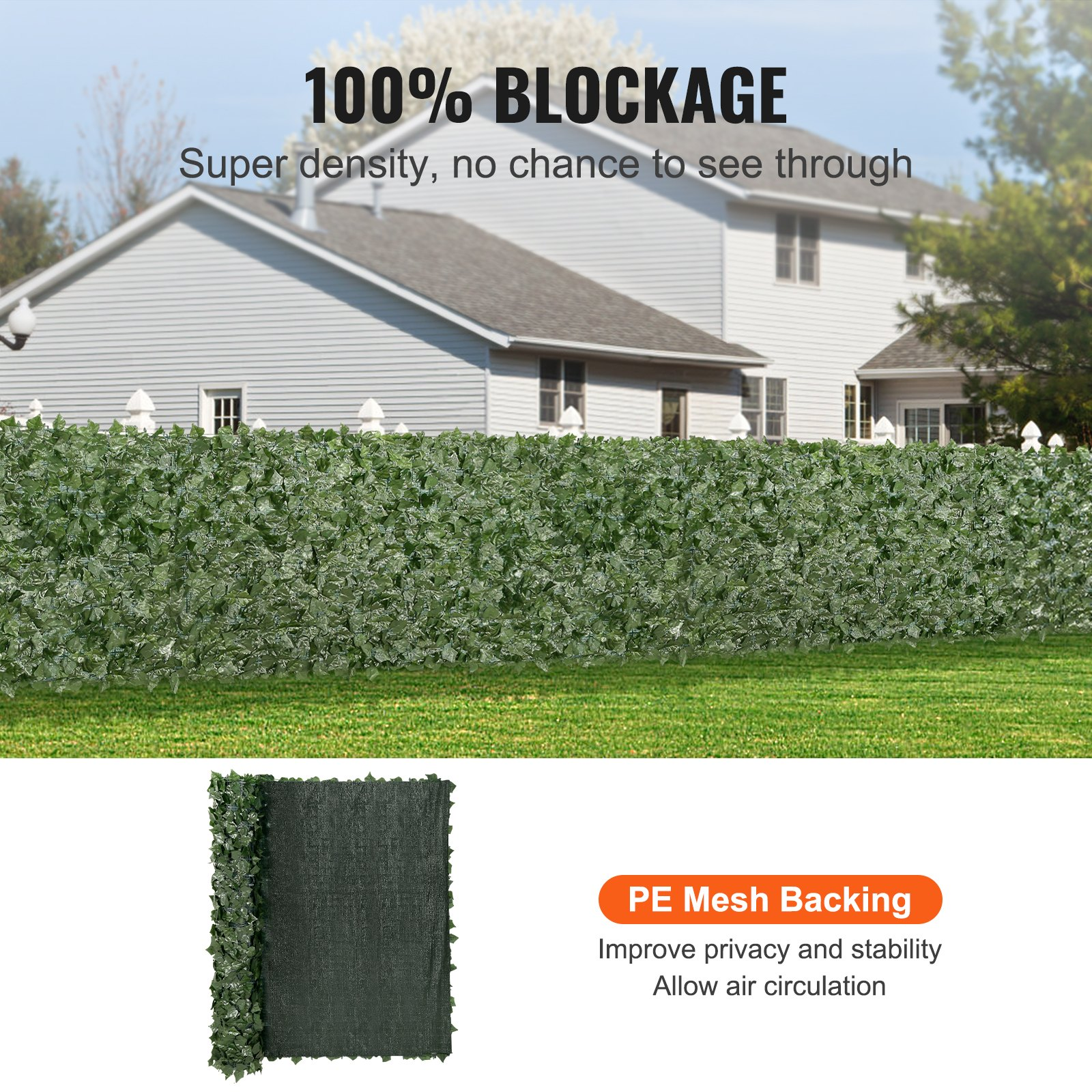 VEVOR Ivy Privacy Fence, 1.5 x 2.5m Artificial Green Wall Screen, Greenery Ivy Fence with Mesh Cloth Backing and Strengthened Joint, Faux Hedges Vine Leaf Decoration for Outdoor Garden, Yard, Balcony