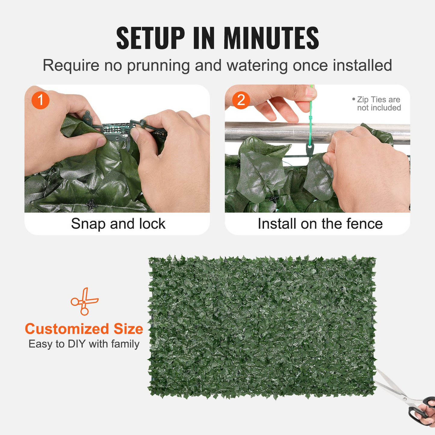 VEVOR Ivy Privacy Fence, 1.5 x 2.5m Artificial Green Wall Screen, Greenery Ivy Fence with Mesh Cloth Backing and Strengthened Joint, Faux Hedges Vine Leaf Decoration for Outdoor Garden, Yard, Balcony