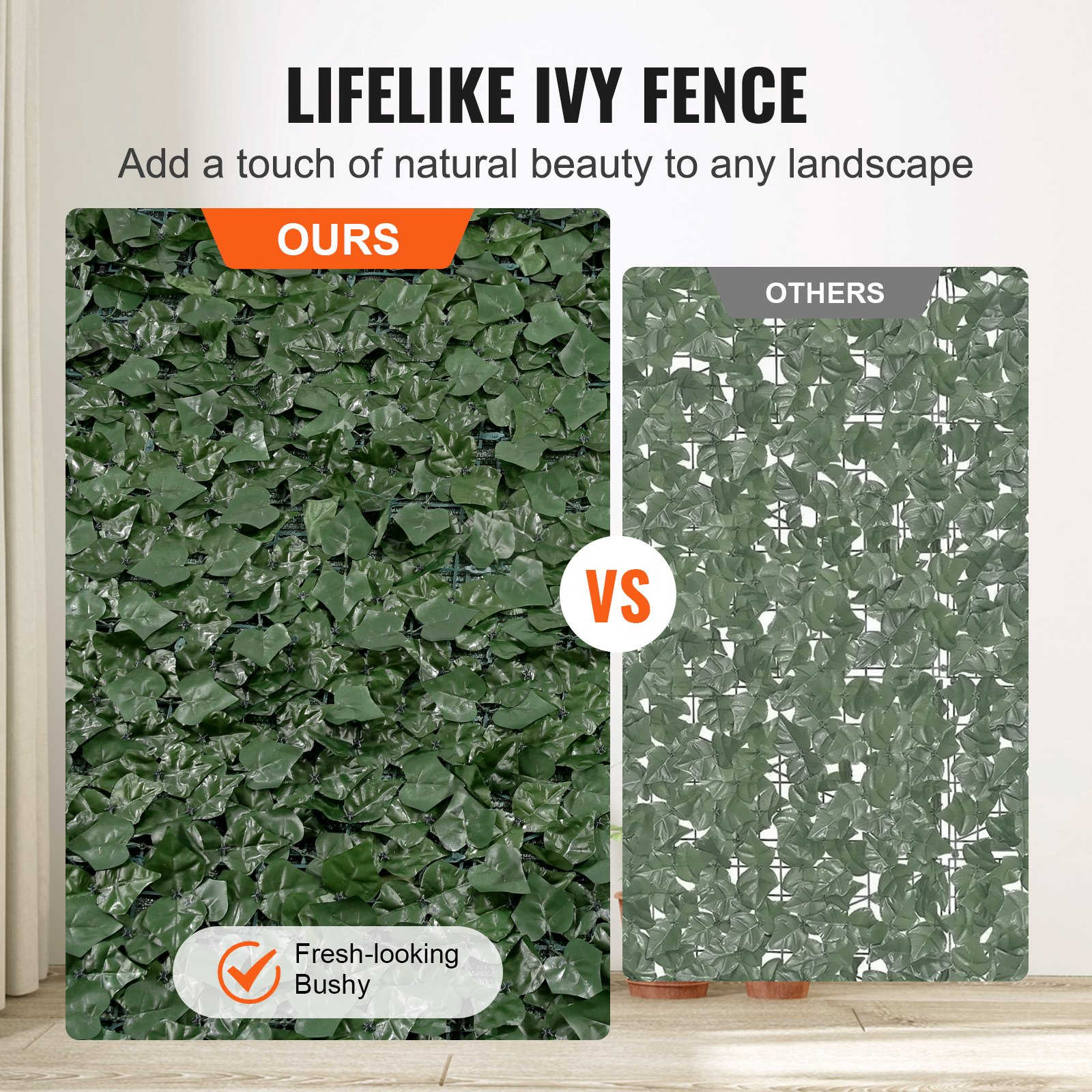 VEVOR Ivy Privacy Fence, 1.5 x 3m Artificial Green Wall Screen, Greenery Ivy Fence with Mesh Cloth Backing and Strengthened Joint, Faux Hedges Vine Leaf Decoration for Outdoor Garden, Yard, Balcony