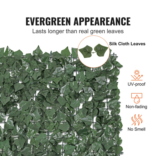 VEVOR Ivy Privacy Fence, 2440 x 1830 mm Artificial Green Wall Screen, Greenery Ivy Fence with Strengthened Joint, Faux Hedges Vine Leaf Decoration for Outdoor Garden, Yard, Balcony, Patio Decor