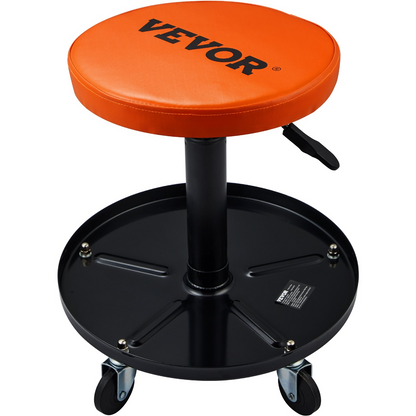 VEVOR Mechanic Stool, 113 kg Rolling Pneumatic Creeper Garage/Shop Seat, Adjustable Height 56 cm-71 cm Padded Rolling Workshop Stool with Tool Tray, for Garage, Shop, Auto Repair, Black+Orange