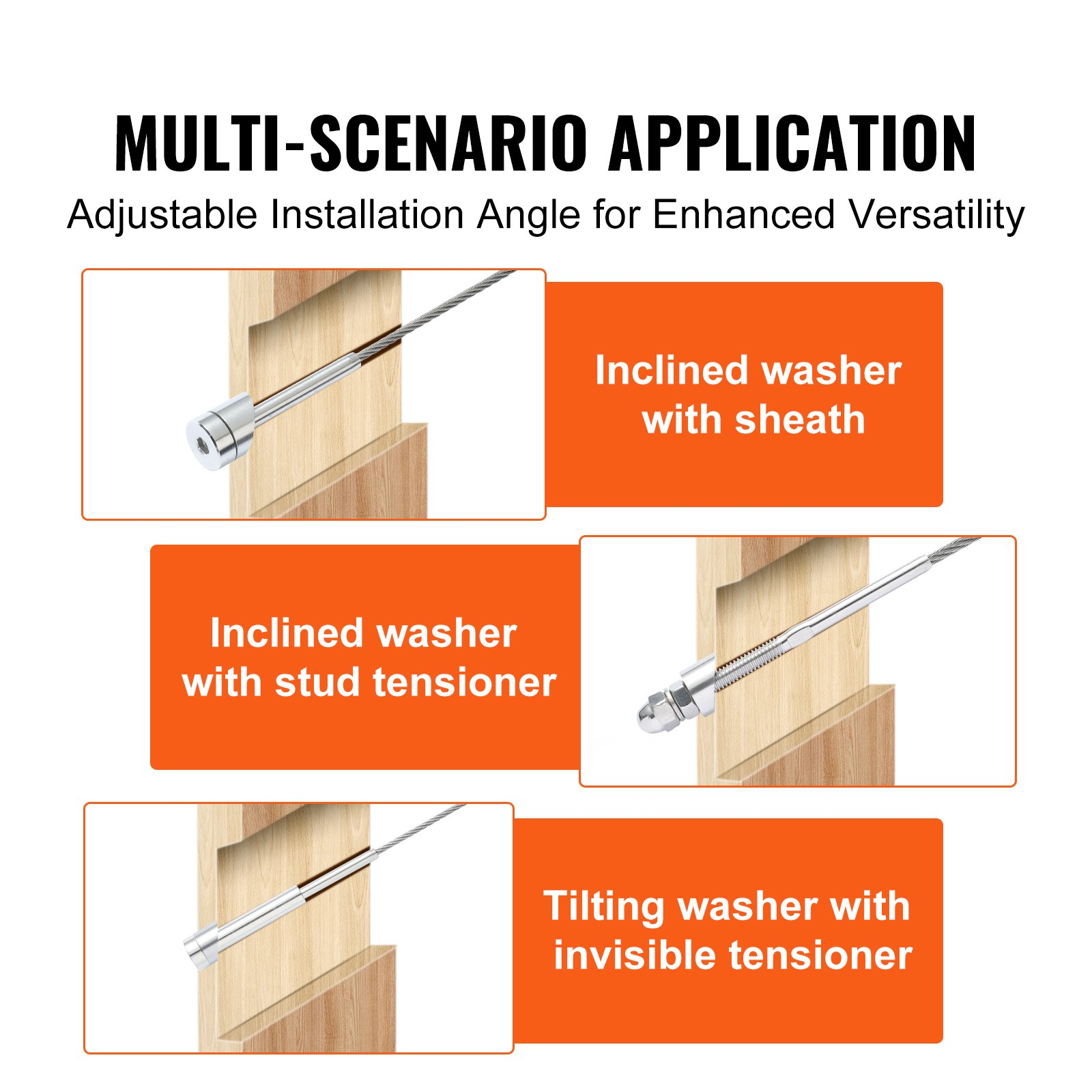 VEVOR 20Pack Cable Railing Kit 3.2mm Wheel Protector Sleeves, Bundle with Black Invisible Swage Tensioner and Terminal, Cable Railing Safeguard Covers for 3.2/4.8mm Wire Rope Multi-Angle Install