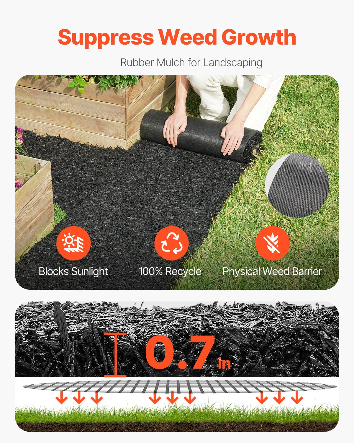 VEVOR Rubber Mulch Roll for Landscaping 96 x 22in Rubber Mulch Mat Pathway