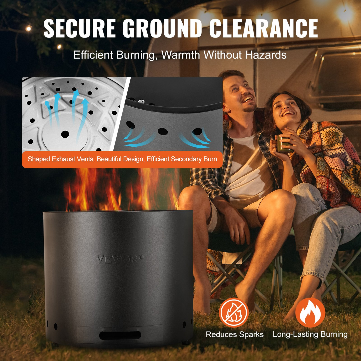 VEVOR Smokeless Fire Pit Stove Bonfire 49 cm Dia Wood Burning Stainless Steel