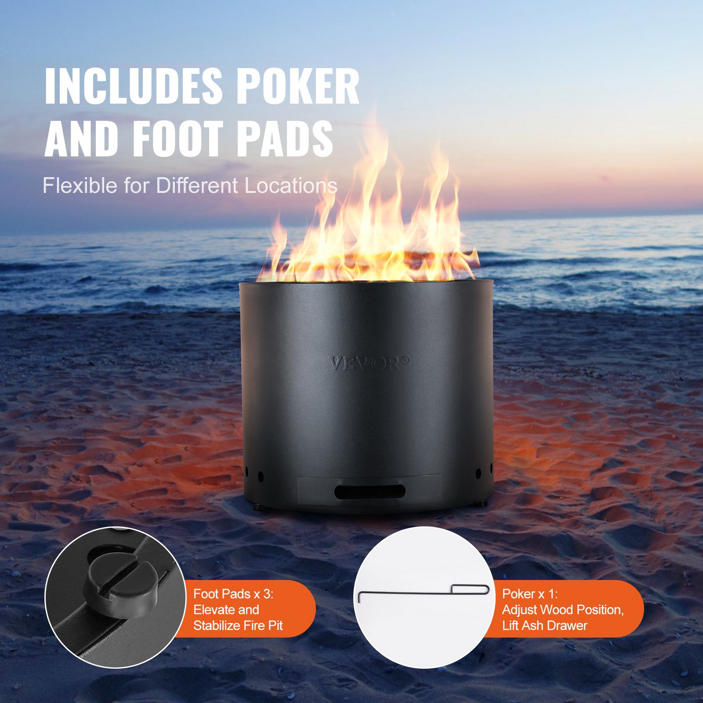 VEVOR Smokeless Fire Pit Stove Bonfire 49 cm Dia Wood Burning Stainless Steel