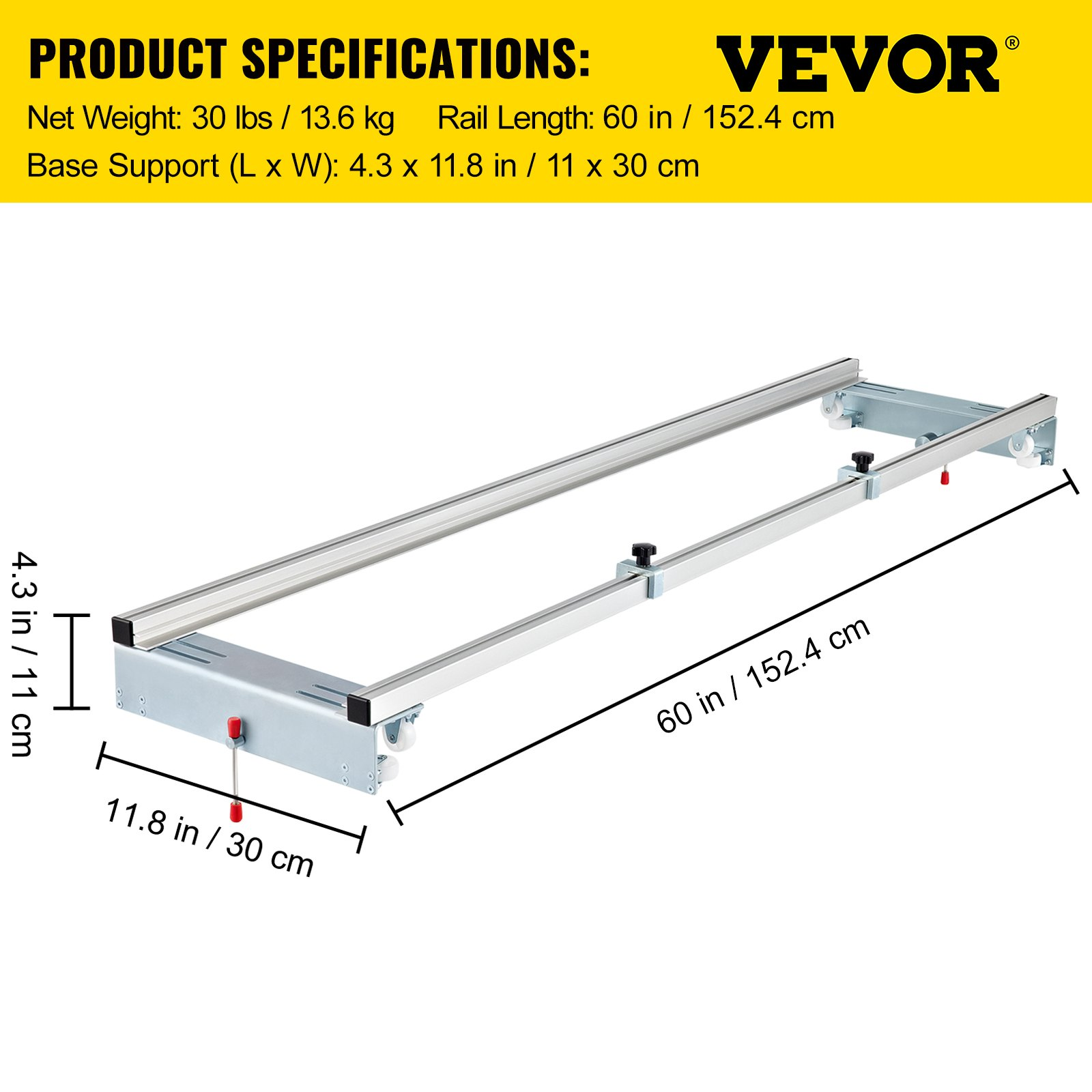 VEVOR Router Sled, 60 inches / 152.4cm Width, Slab Guide Jig for Woodworking with Locking Function, Portable and Easy to Adjust, Trimming Planing Machine for Wood Flattening, Home DIY