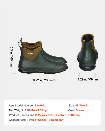 VEVOR Women's Ankle Deck Boots Waterproof Anti-Slip Work Rain Boots Size 8 US