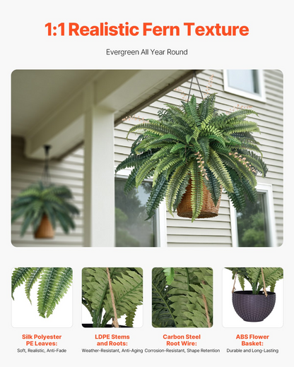 VEVOR Artificial Boston Fern Large Plastic Fern 80 Branches Indoor Outdoor Decor