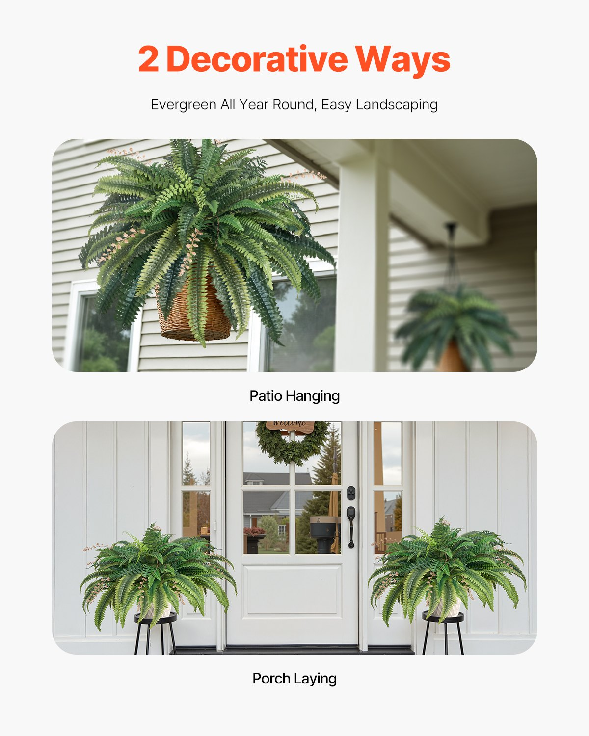 VEVOR Artificial Boston Fern Large Plastic Fern 80 Branches Indoor Outdoor Decor