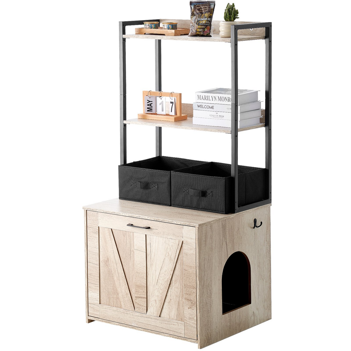 VEVOR Cat Litter Box Enclosure Litter Box Furniture Hidden 2 Shelves & 2 Baskets