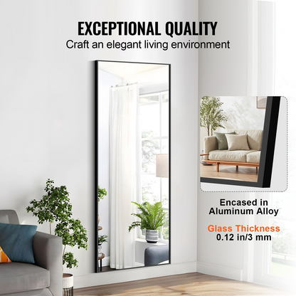 VEVOR Full Length Mirror, 71'' x 31'', Extra Large Standing Hanging or Leaning Rectangle Floor Mirror with Tempered Glass Aluminum Alloy Frame, Full Body Dressing Mirror for Living Room Bedroom, Black