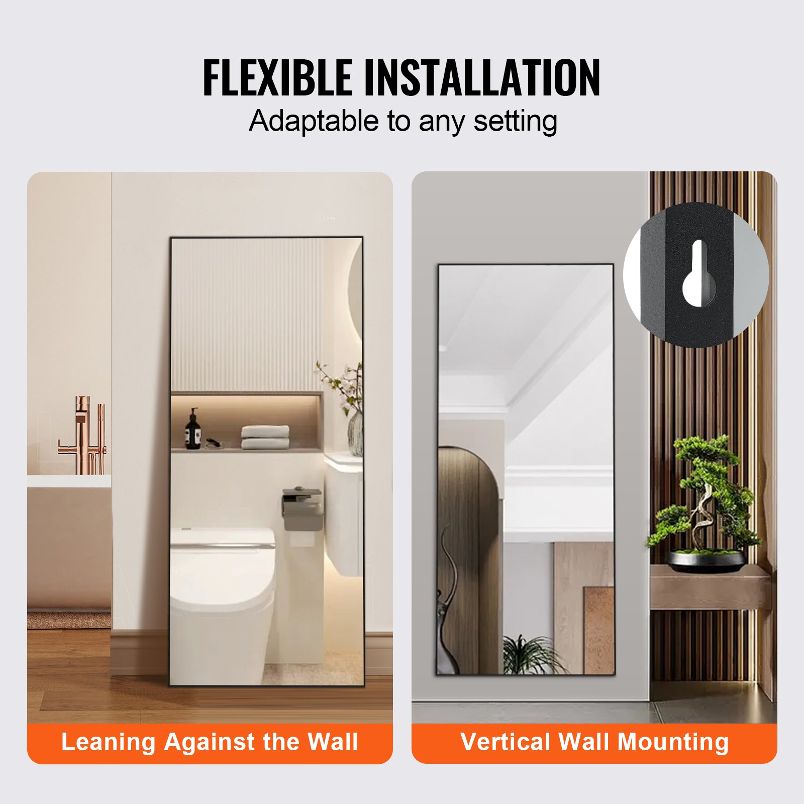 VEVOR Full Length Mirror, 71'' x 31'', Extra Large Standing Hanging or Leaning Rectangle Floor Mirror with Tempered Glass Aluminum Alloy Frame, Full Body Dressing Mirror for Living Room Bedroom, Black