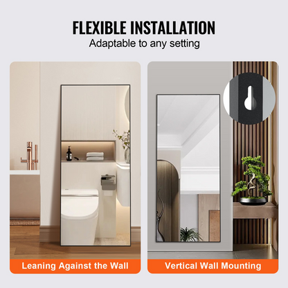 VEVOR Full Length Mirror, 71'' x 31'', Extra Large Standing Hanging or Leaning Rectangle Floor Mirror with Tempered Glass Aluminum Alloy Frame, Full Body Dressing Mirror for Living Room Bedroom, Black