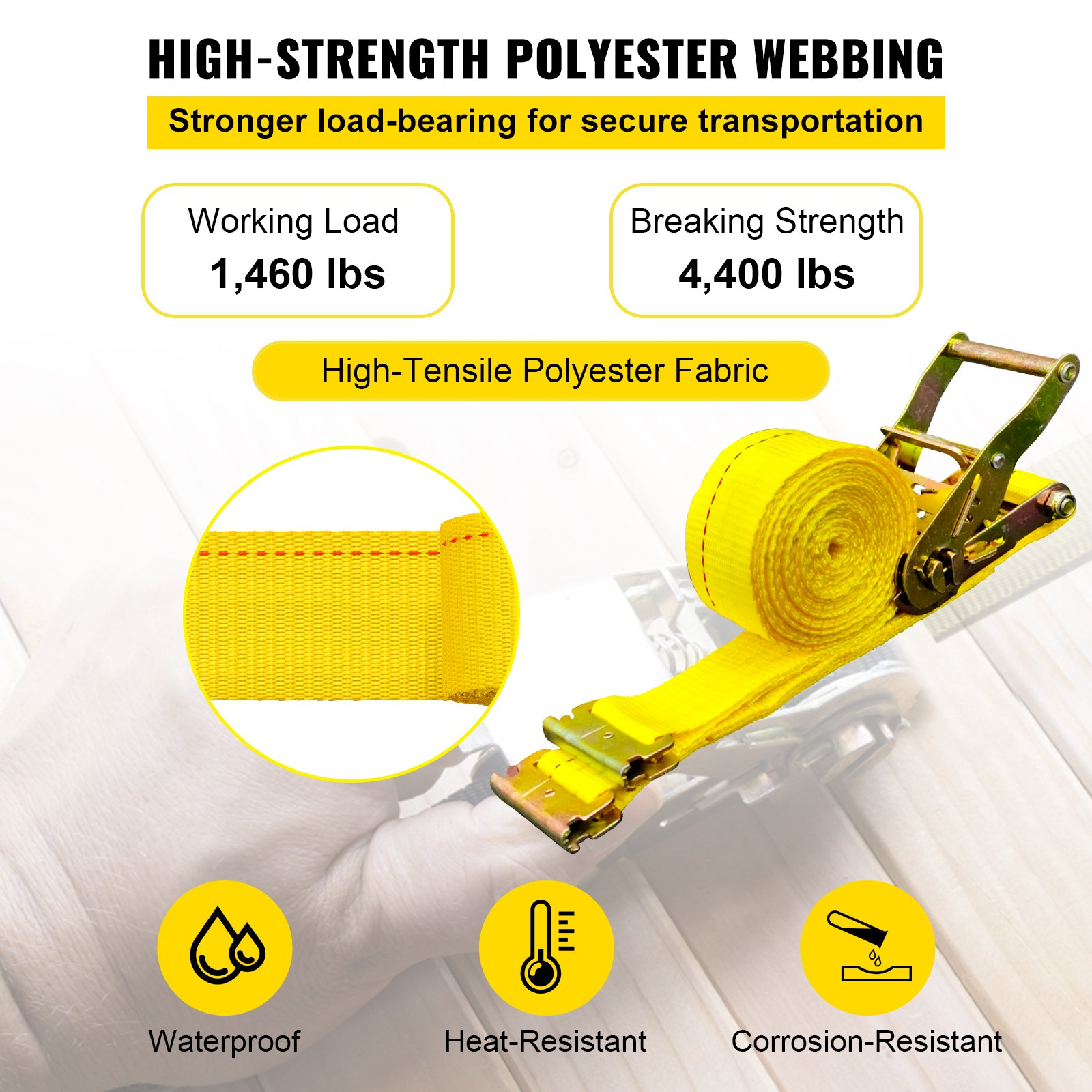 VEVOR E-Track Ratchet Strap, 18 Pack 2" x 15' E Track Straps 4400 lbs Breaking Strength, with Polyester Webbing & Spring Fitting & Ratchets, Durable Tie-Downs for Motorcycles, Tire, Trailer Loads
