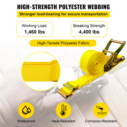 VEVOR E-Track Ratchet Strap, 18 Pack 2" x 15' E Track Straps 4400 lbs Breaking Strength, with Polyester Webbing & Spring Fitting & Ratchets, Durable Tie-Downs for Motorcycles, Tire, Trailer Loads