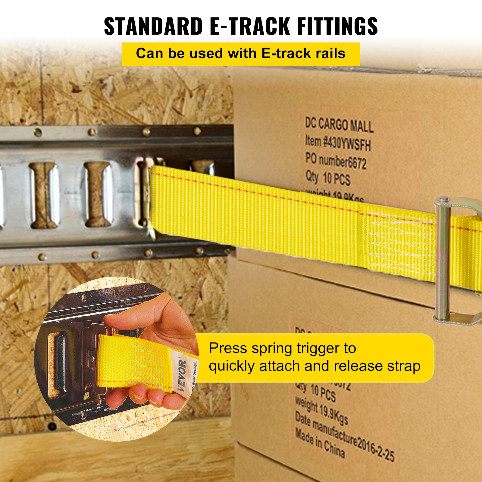 VEVOR E-Track Ratchet Strap, 18 Pack 2" x 15' E Track Straps 4400 lbs Breaking Strength, with Polyester Webbing & Spring Fitting & Ratchets, Durable Tie-Downs for Motorcycles, Tire, Trailer Loads