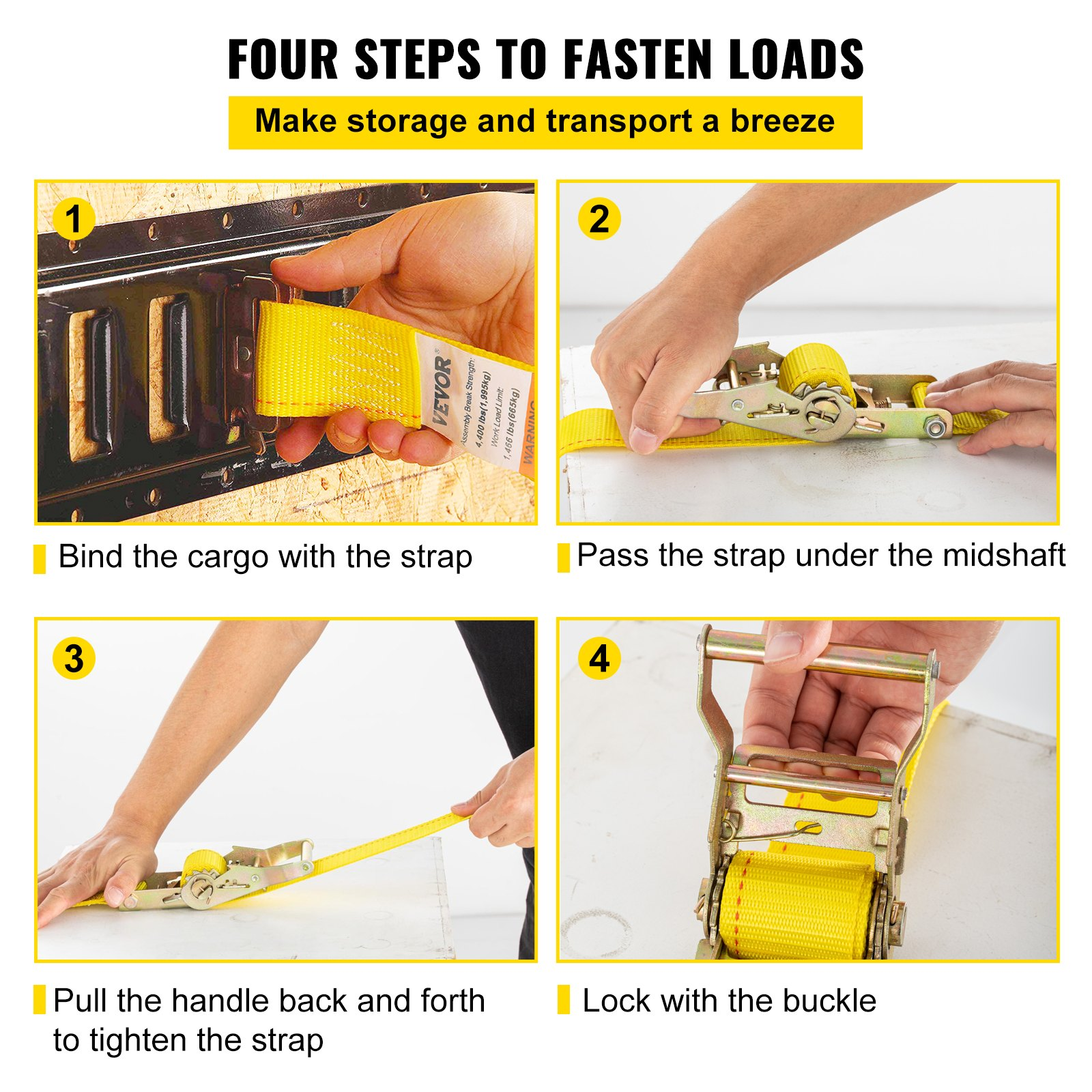 VEVOR E-Track Ratchet Strap, 18 Pack 2" x 15' E Track Straps 4400 lbs Breaking Strength, with Polyester Webbing & Spring Fitting & Ratchets, Durable Tie-Downs for Motorcycles, Tire, Trailer Loads