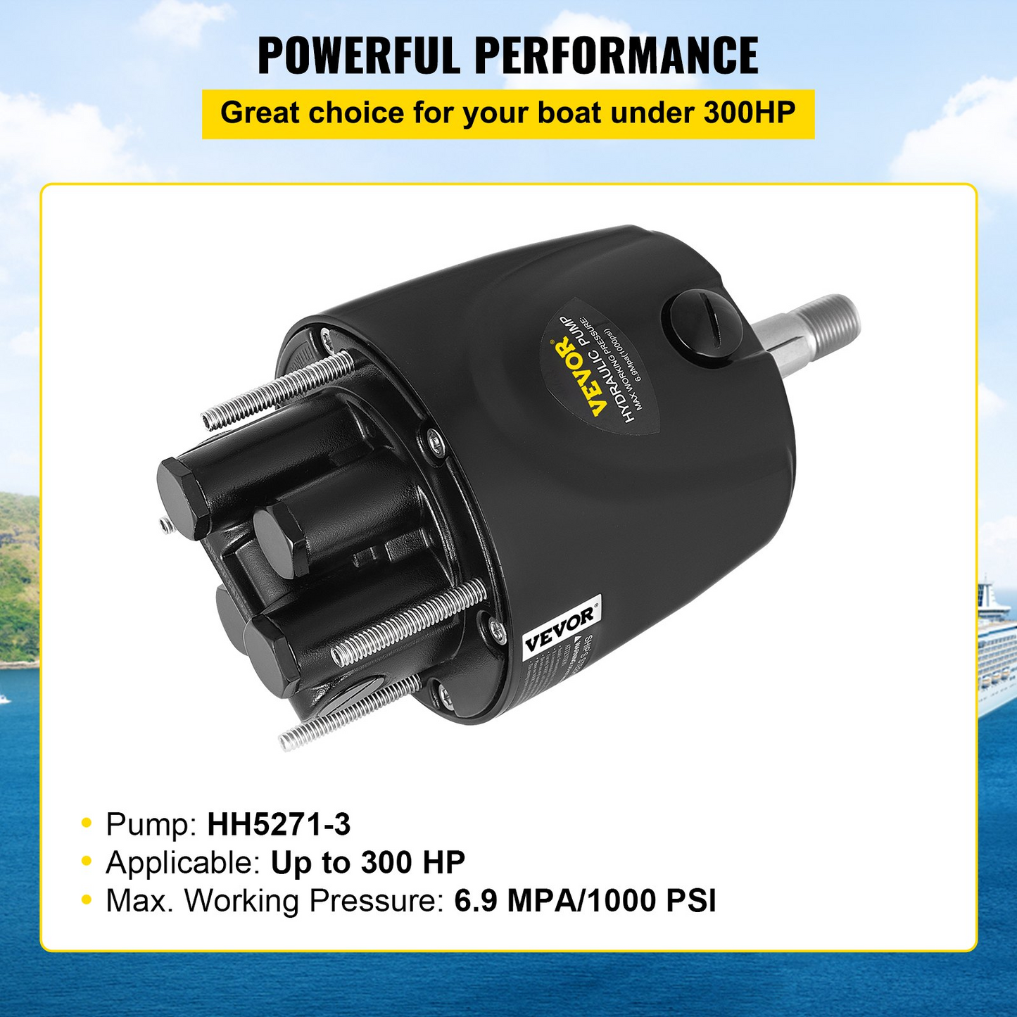 VEVOR Outboard Hydraulic Steering Pump Helm 300 HP Hydraulic Pump HH5271-3 for Cruisers Runabouts Boats