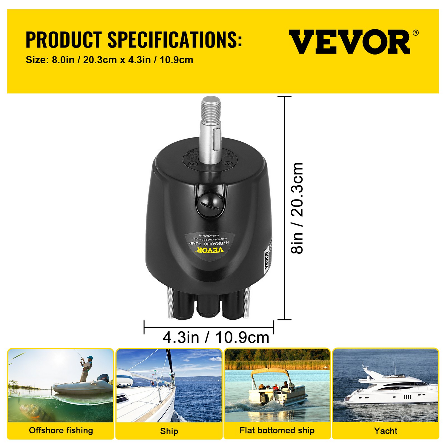 VEVOR Outboard Hydraulic Steering Pump Helm 300 HP Hydraulic Pump HH5271-3 for Cruisers Runabouts Boats