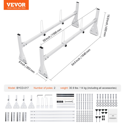 VEVOR Trailer Ladder Rack Van Roof Ladder Rack 600 lbs 56.7-63 inch Adjustable