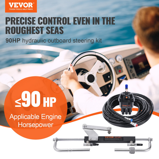 VEVOR Hydraulic Outboard Steering Kit, 90HP, Marine Boat Hydraulic Steering System, with Helm Pump Two-Way Lock Cylinder and 731.5 cm Hydraulic Steering Hose, for Single Station Single-Engine Boats