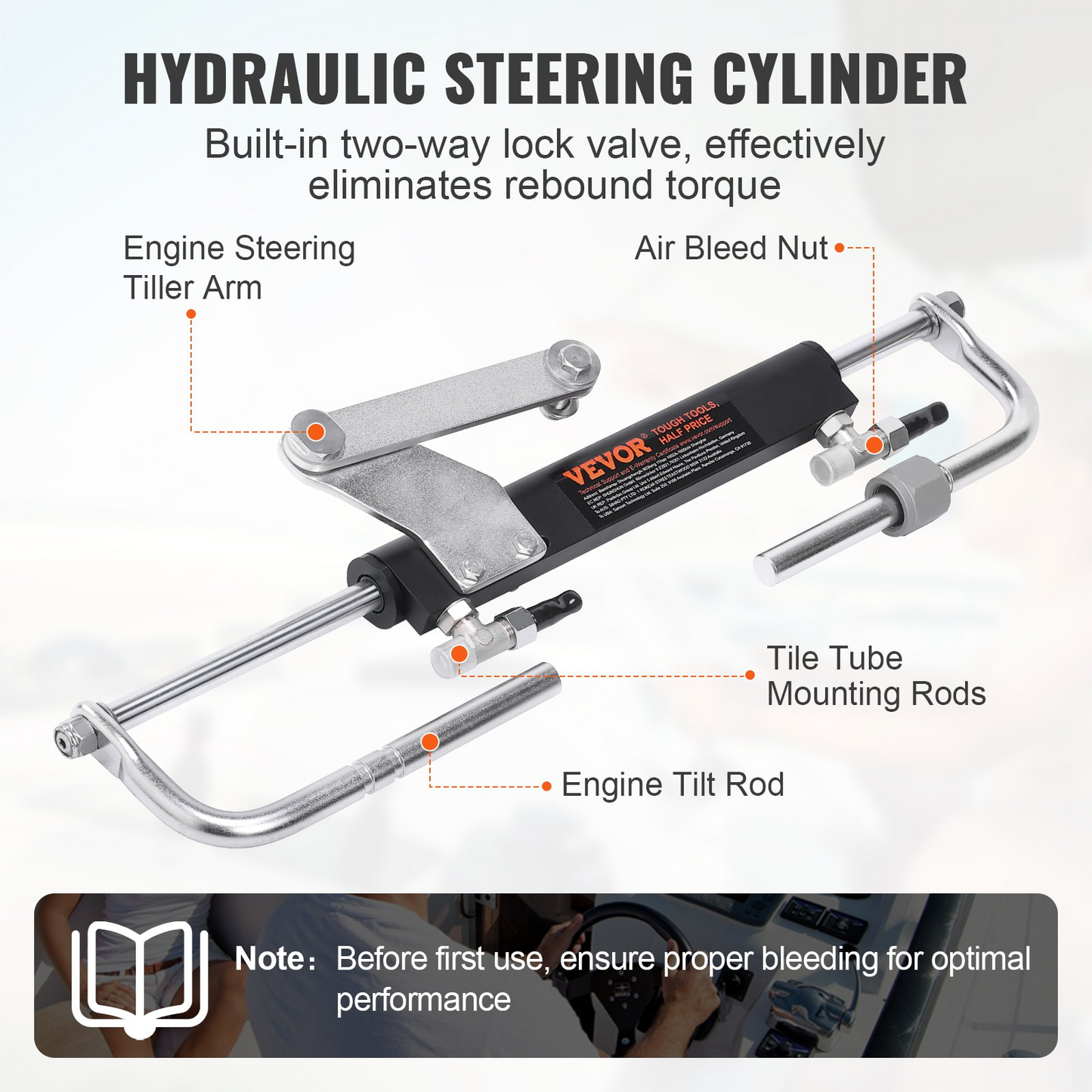 VEVOR Hydraulic Outboard Steering Kit, 90HP, Marine Boat Hydraulic Steering System, with Helm Pump Two-Way Lock Cylinder and 731.5 cm Hydraulic Steering Hose, for Single Station Single-Engine Boats