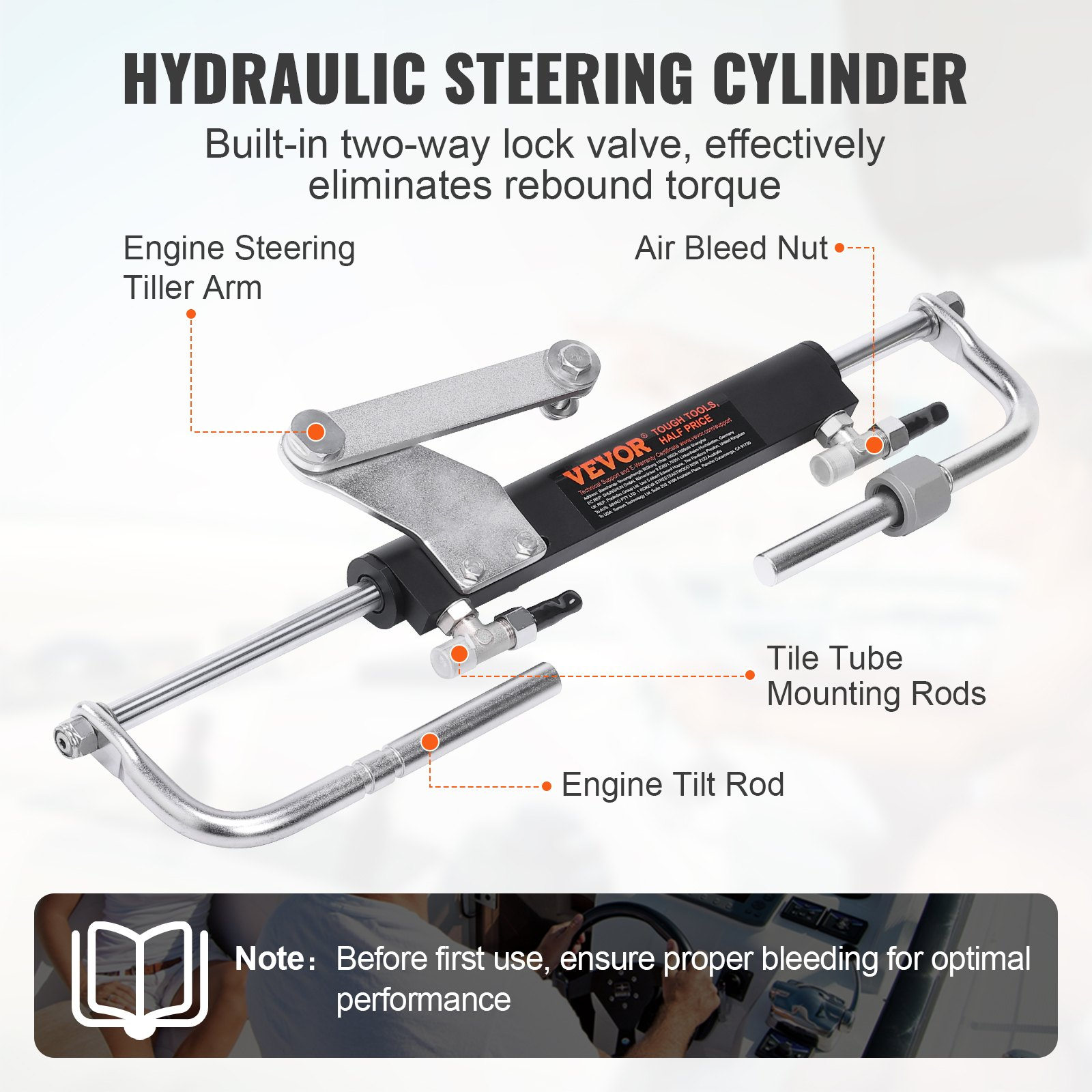VEVOR Hydraulic Outboard Steering Kit, 90HP, Marine Boat Hydraulic Steering System, with Helm Pump Two-Way Lock Cylinder and 731.5 cm Hydraulic Steering Hose, for Single Station Single-Engine Boats